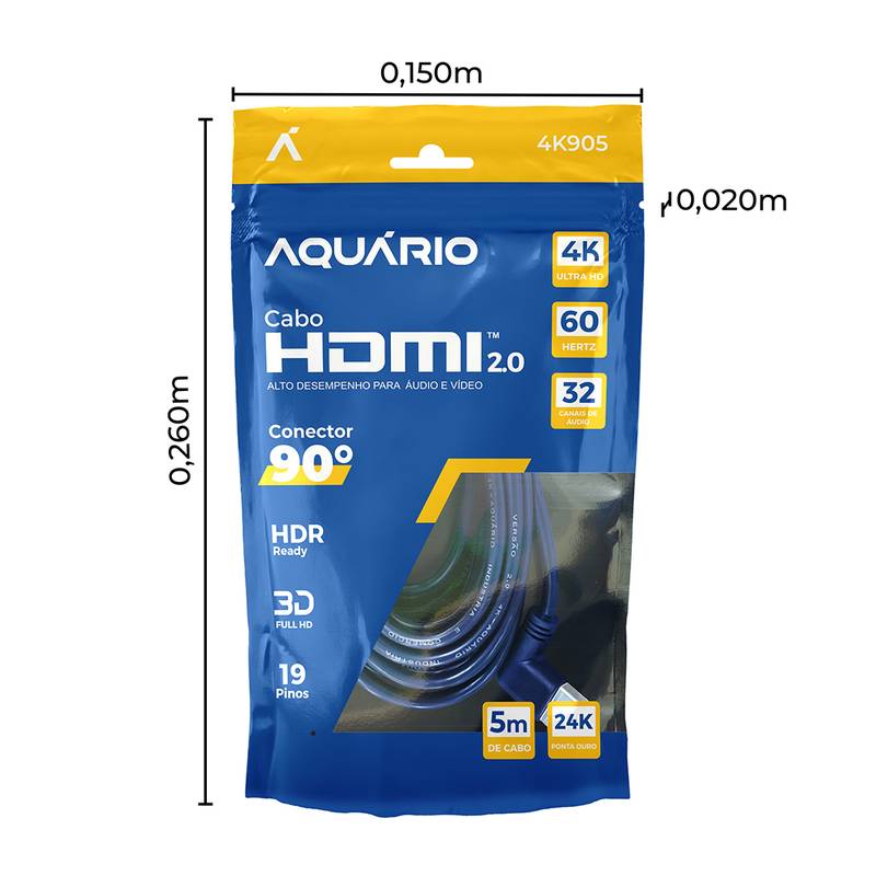 CABO HDMI 90° 2.0 4K 3D 19 PINOS   5 METROS