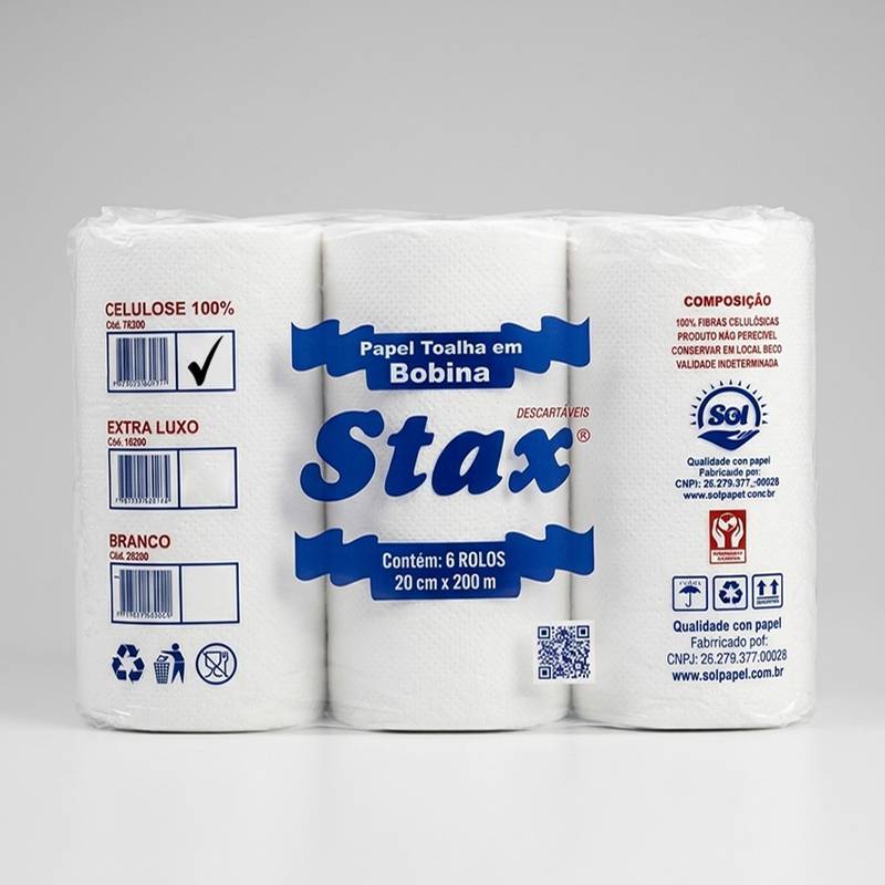 Toalha Bobina 100% Celulose Stax – código 78200